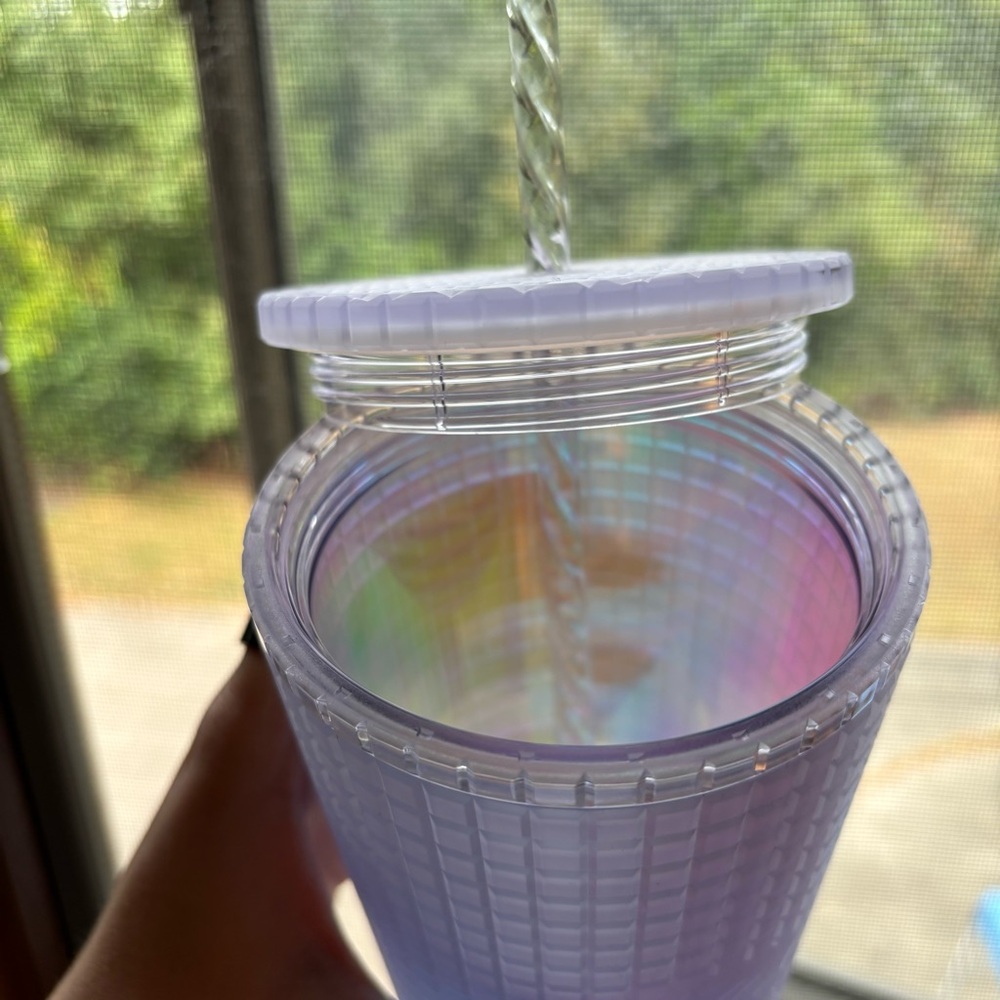 NWT Starbucks 2022 Spring Soft Touch White Unicorn Grid Iridescent Tumbler - Picture 7 of 9